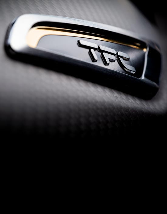 Close-up shot of the Triumph Bobber TFC's branded carbon fibre side panel